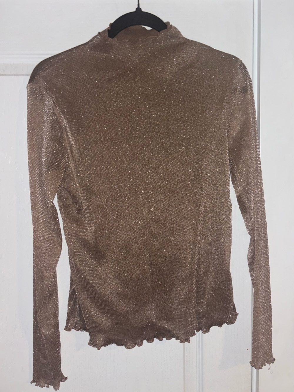 Shimmery Brown Mock Neck Long Sleeve